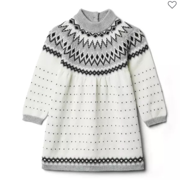 NWT JANIE AND JACK GIRLS BABY FAIR ISLE SWEATER DRESS BLACK WHITE 6-12 MONTHS - Picture 1 of 10
